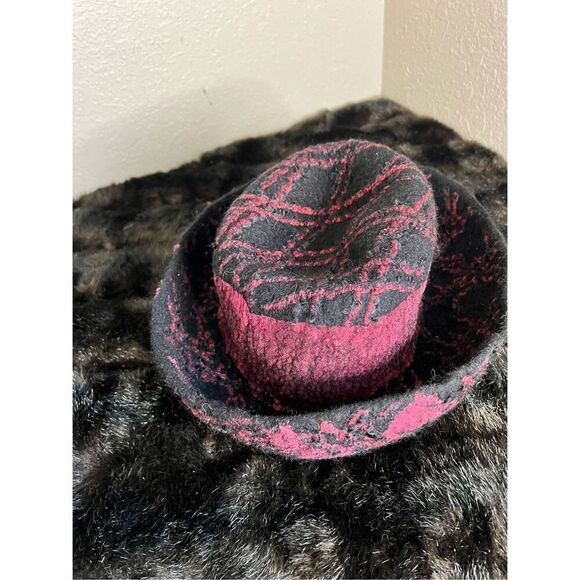 Hand-Felted Designer Pink Black  Wool Brimmed Hat by Ruth Walker OOAK Ruth Walker, Feltmaker main image 3